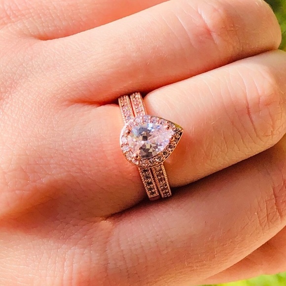 NWOT 2 pcs / set water drop sterling silver ring - Picture 2 of 4